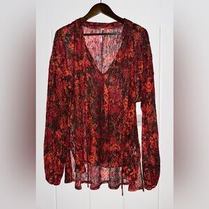 Free People Out for The Night‎ Top Size L Snakeskin Lace Boho Vibrant Sheer NEW